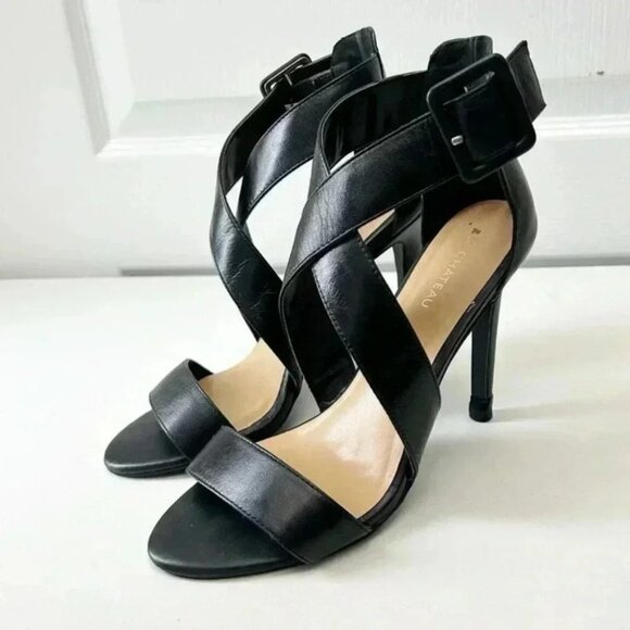 Le Chateau Strappy Leather Sandals High Heel Stilettos Black Size 7.5 - Picture 5 of 16